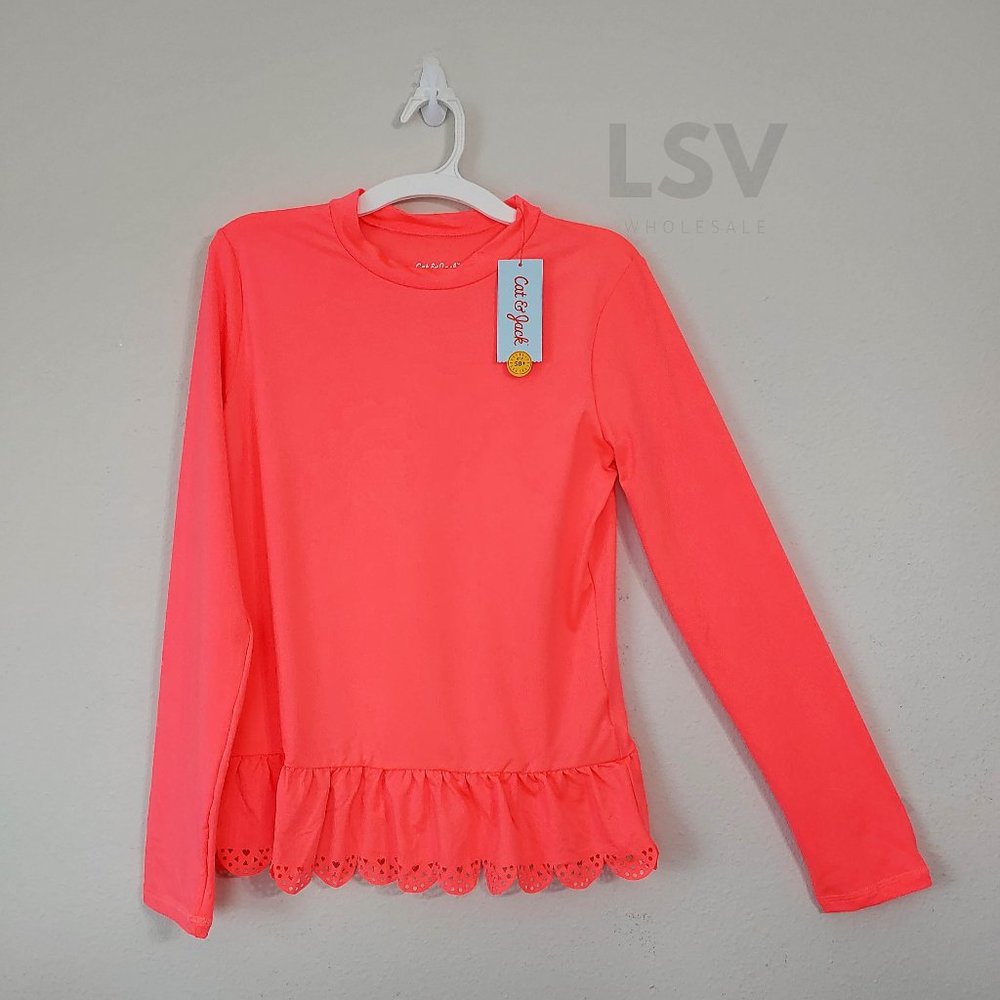 Cat & Jack Girls Coral Long Sleeve Rash Guard XL
